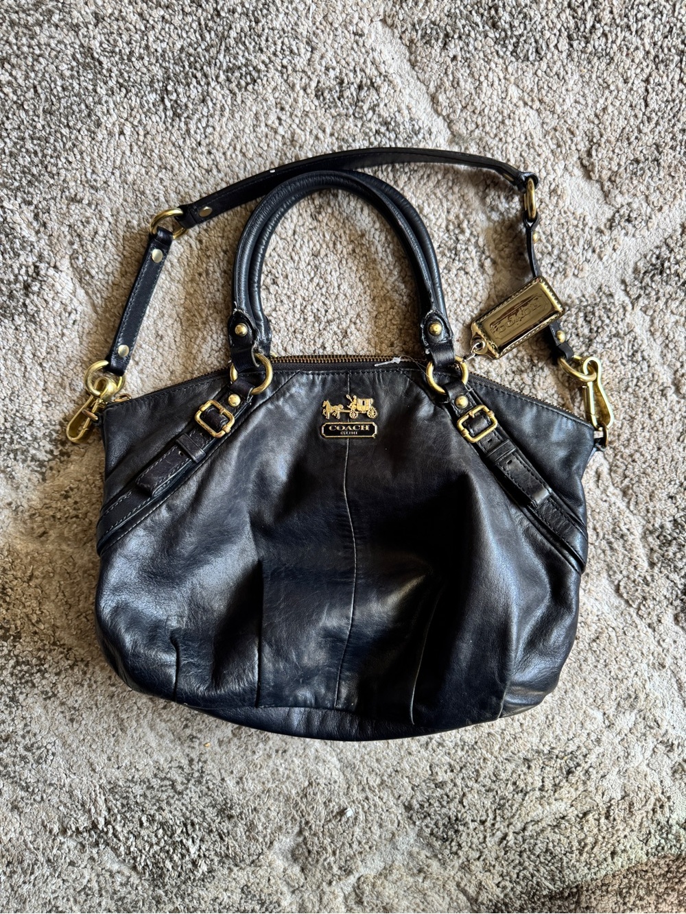 Coach Madison Sophia Designer Black Gold Leather Shoulder Bag Purse